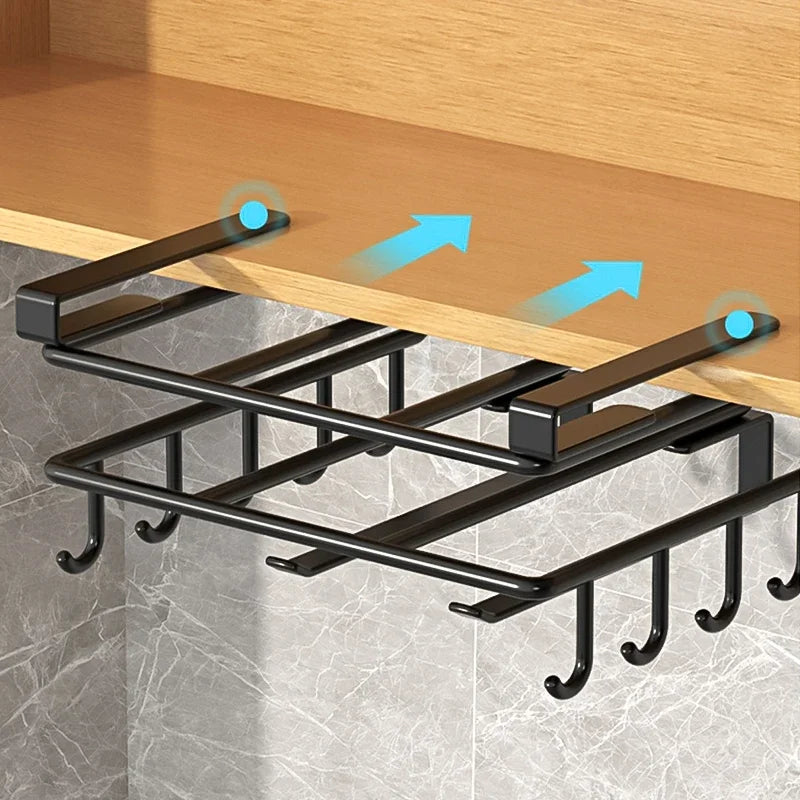 Under-Cabinet Kitchen Organizer Rack – Hanging Storage with Hooks