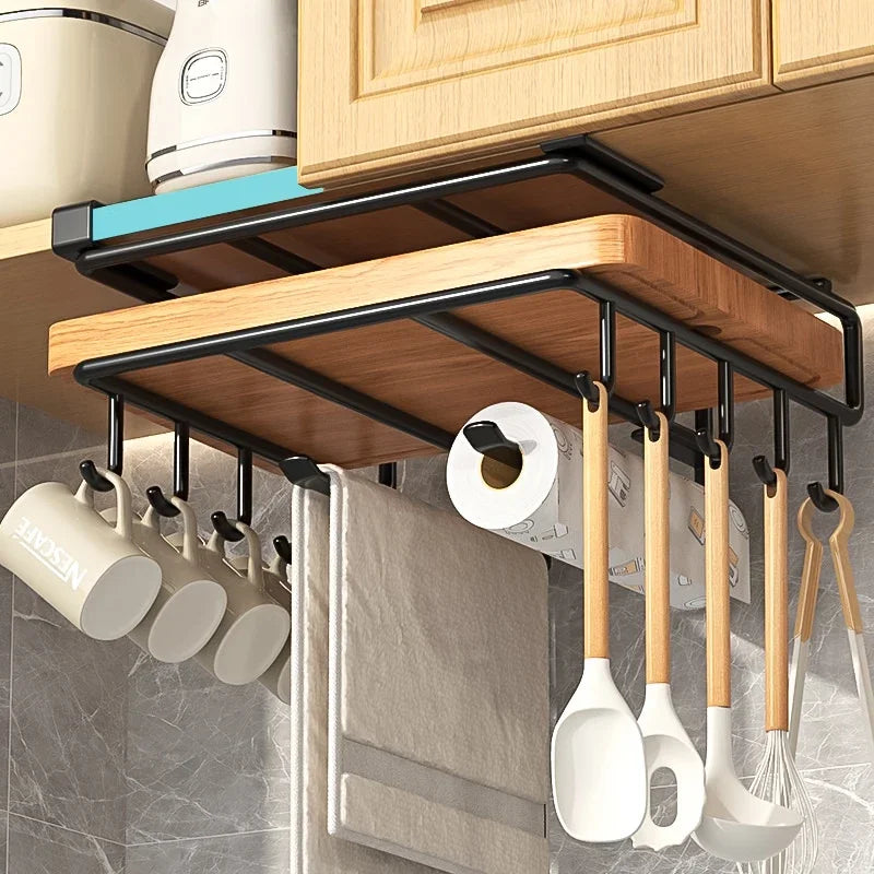Under-Cabinet Kitchen Organizer Rack – Hanging Storage with Hooks