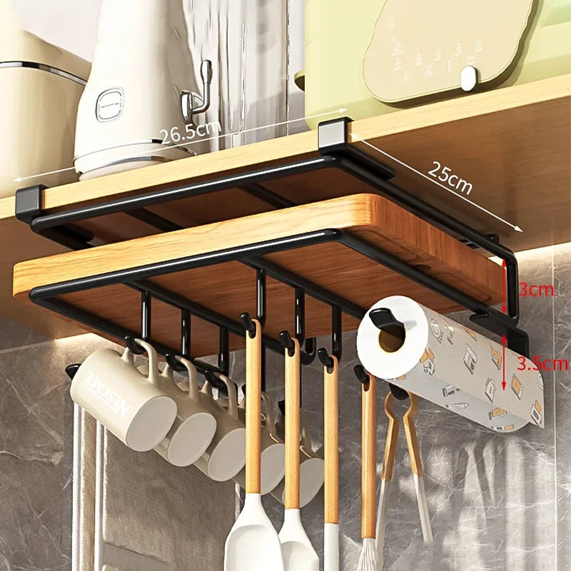 Under-Cabinet Kitchen Organizer Rack – Hanging Storage with Hooks