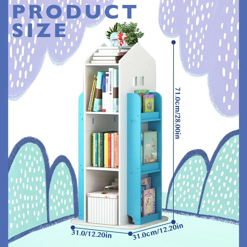 360-Degree Rotating Bookshelf Castle Display Stand Living Room Furniture Bookcases for Home-Medium