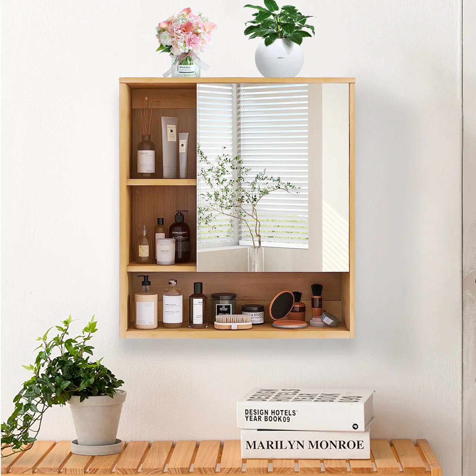 Bamboo Bathroom Mirror Cabinet – Wall Mounted Storage Unit