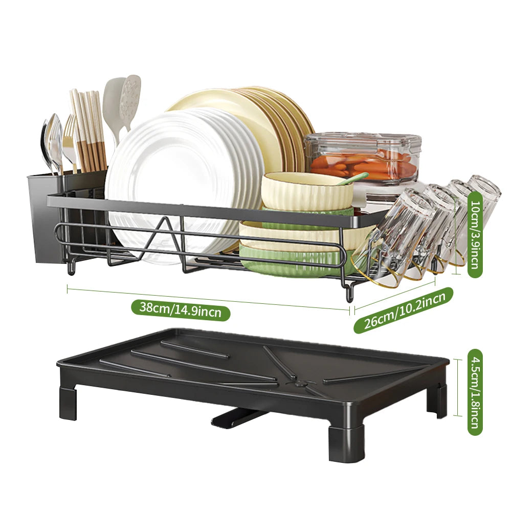 Minimalist Steel Dish Drying Rack – Countertop Drainer with Utensil Holder
