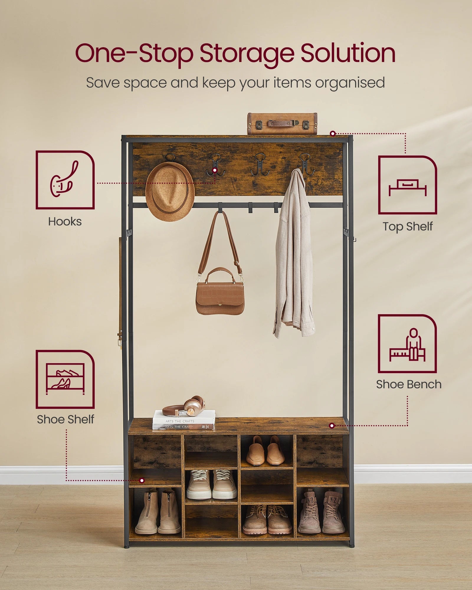 All-in-One Hallway Storage Bench – Coat Rack, Shoe Rack & Entryway Organizer