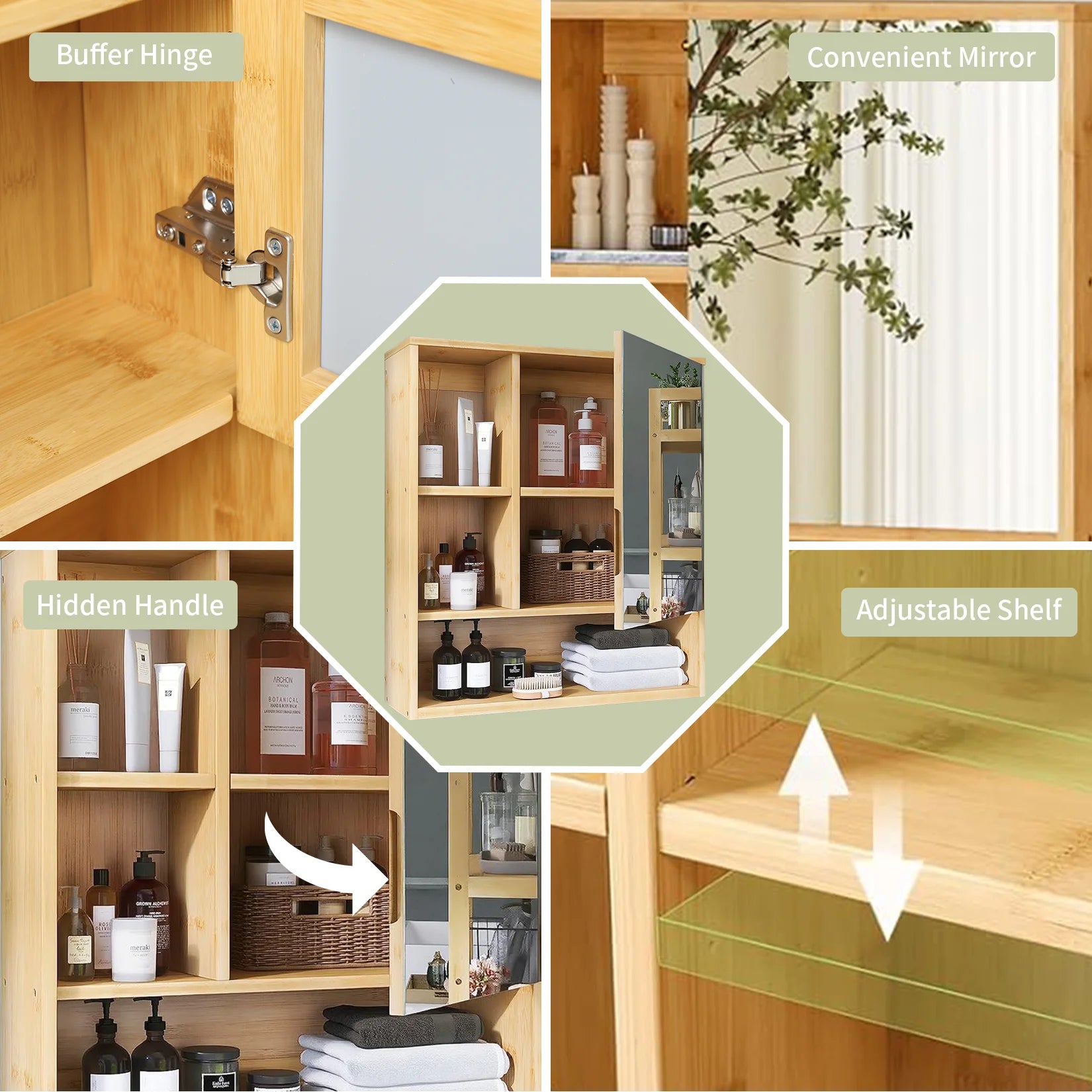 Bamboo Bathroom Mirror Cabinet – Wall Mounted Storage Unit
