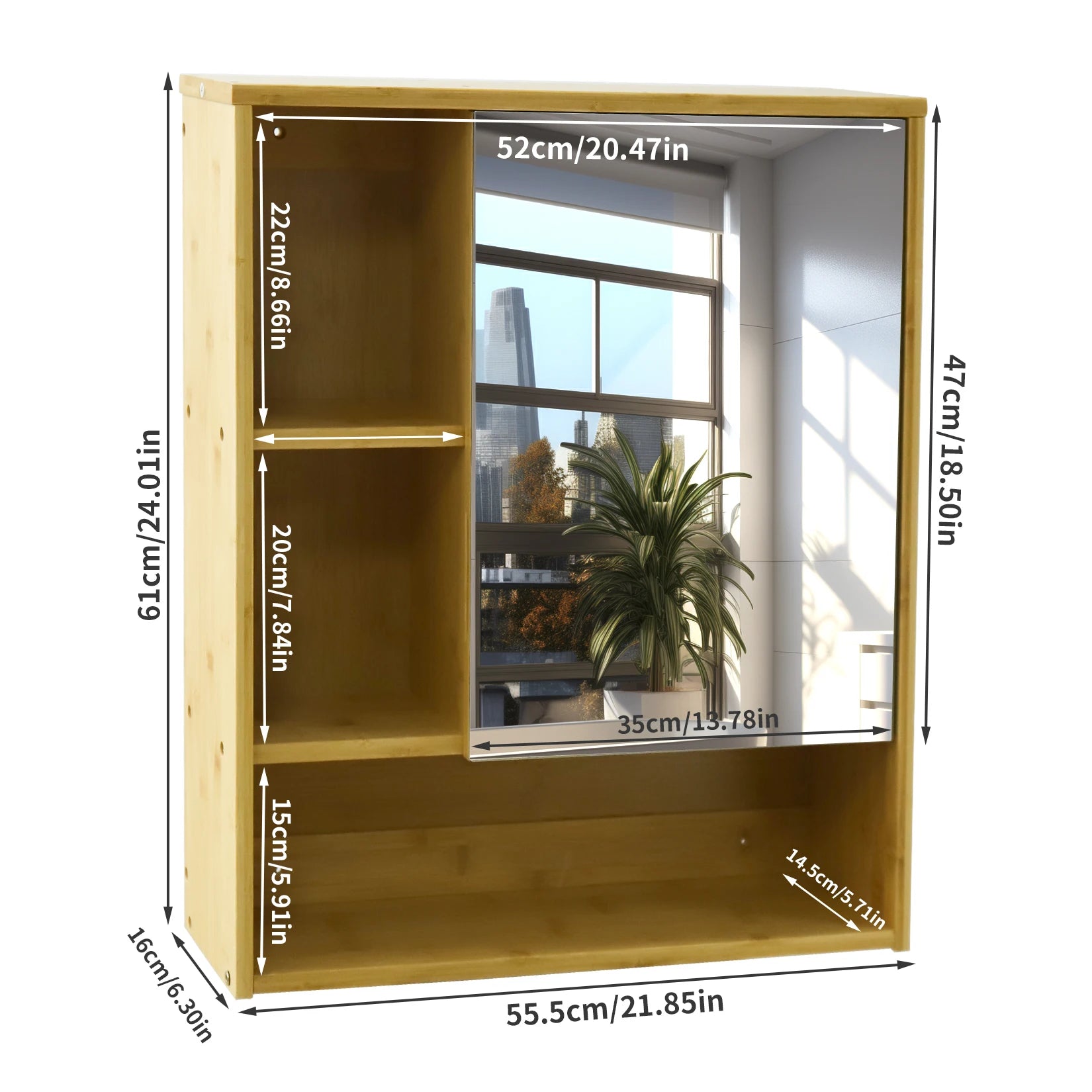 Bamboo Bathroom Mirror Cabinet – Wall Mounted Storage Unit