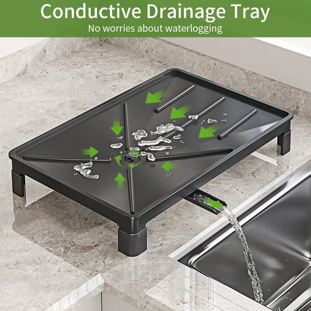 Minimalist Steel Dish Drying Rack – Countertop Drainer with Utensil Holder