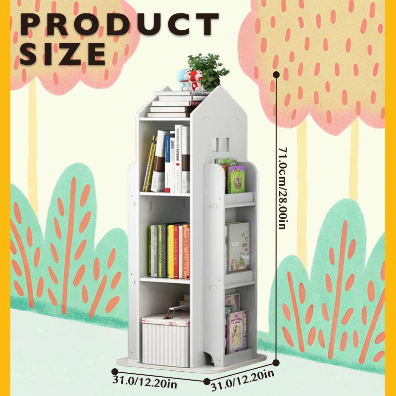 360-Degree Rotating Bookshelf Castle Display Stand Living Room Furniture Bookcases for Home-Medium