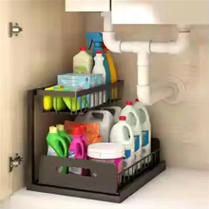 2-Tier Pull-Out Under Sink Organizer – Space-Saving Storage Rack