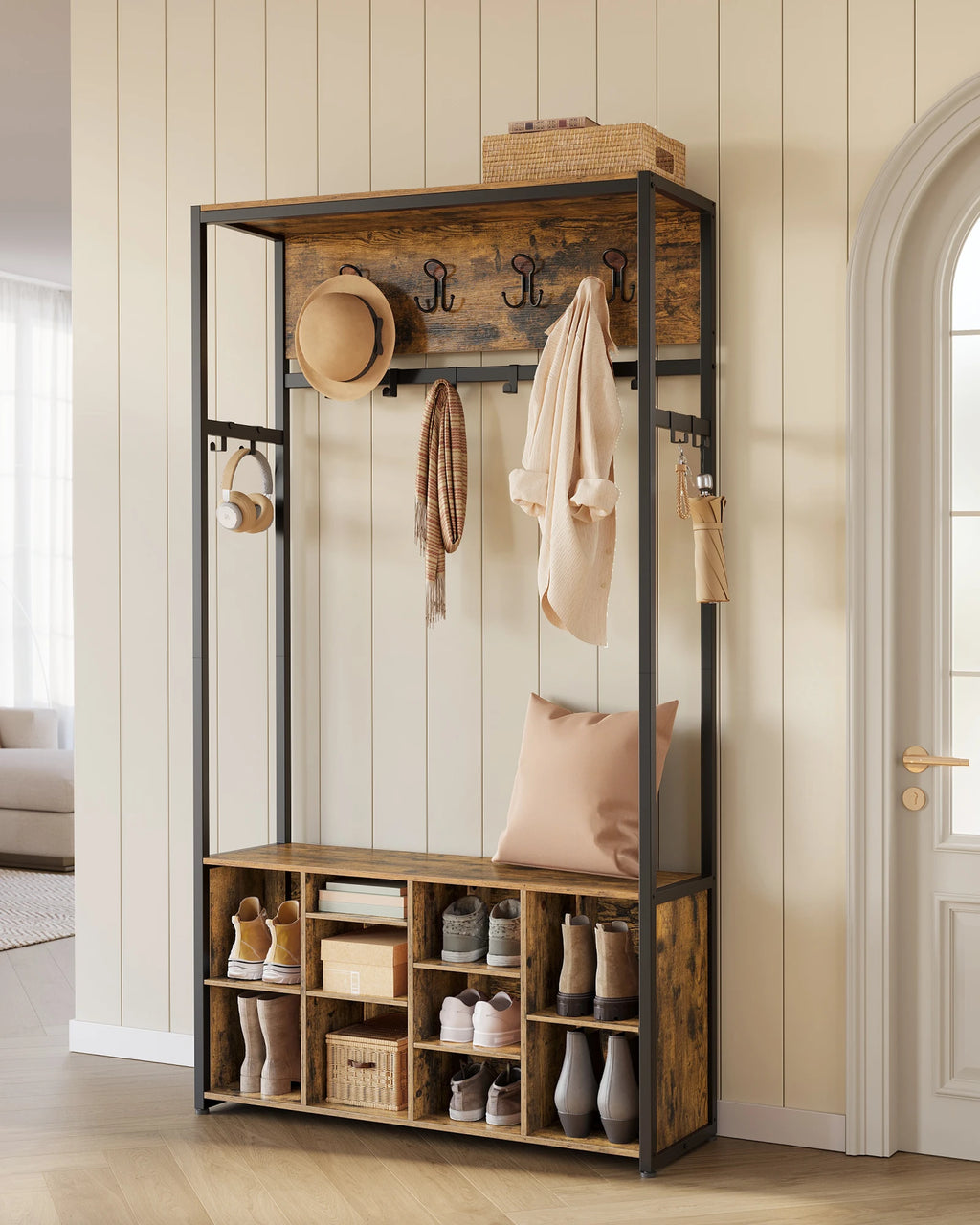 All-in-One Hallway Storage Bench – Coat Rack, Shoe Rack & Entryway Organizer