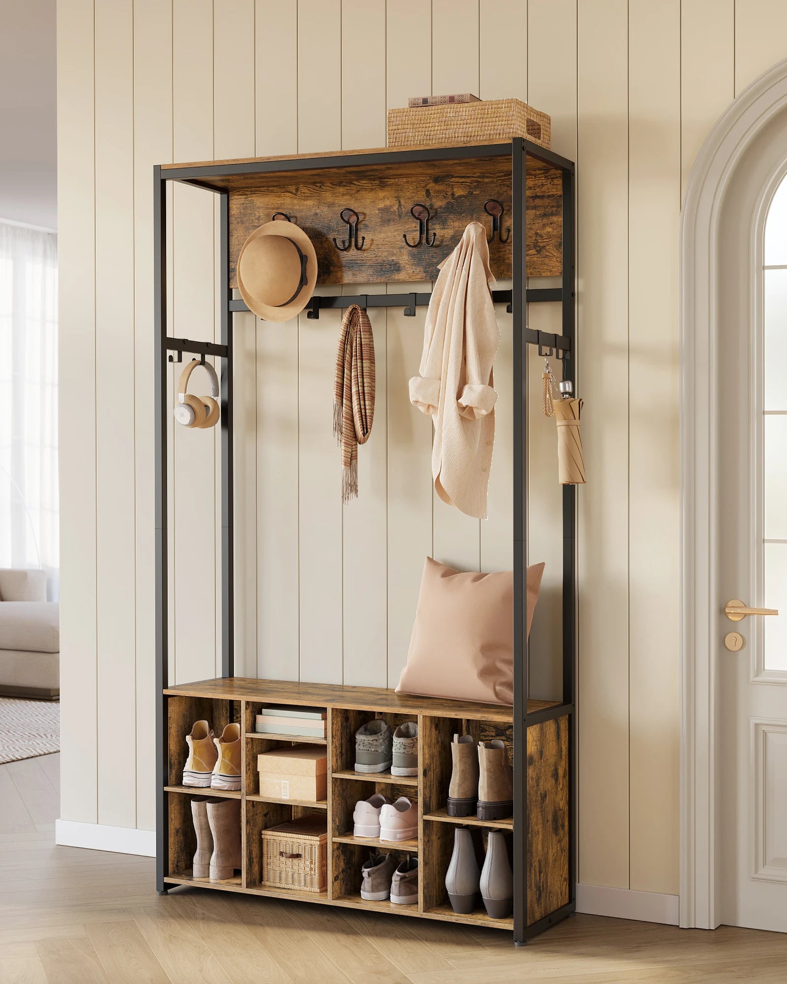 All-in-One Hallway Storage Bench – Coat Rack, Shoe Rack & Entryway Organizer
