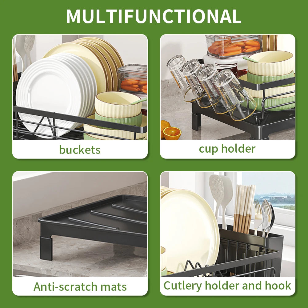 Minimalist Steel Dish Drying Rack – Countertop Drainer with Utensil Holder