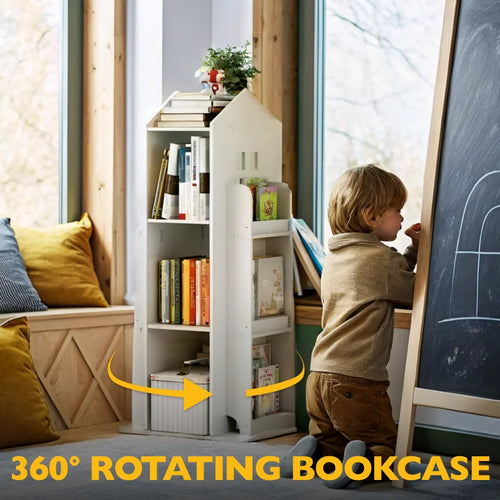 360-Degree Rotating Bookshelf Castle Display Stand Living Room Furniture Bookcases for Home-Medium