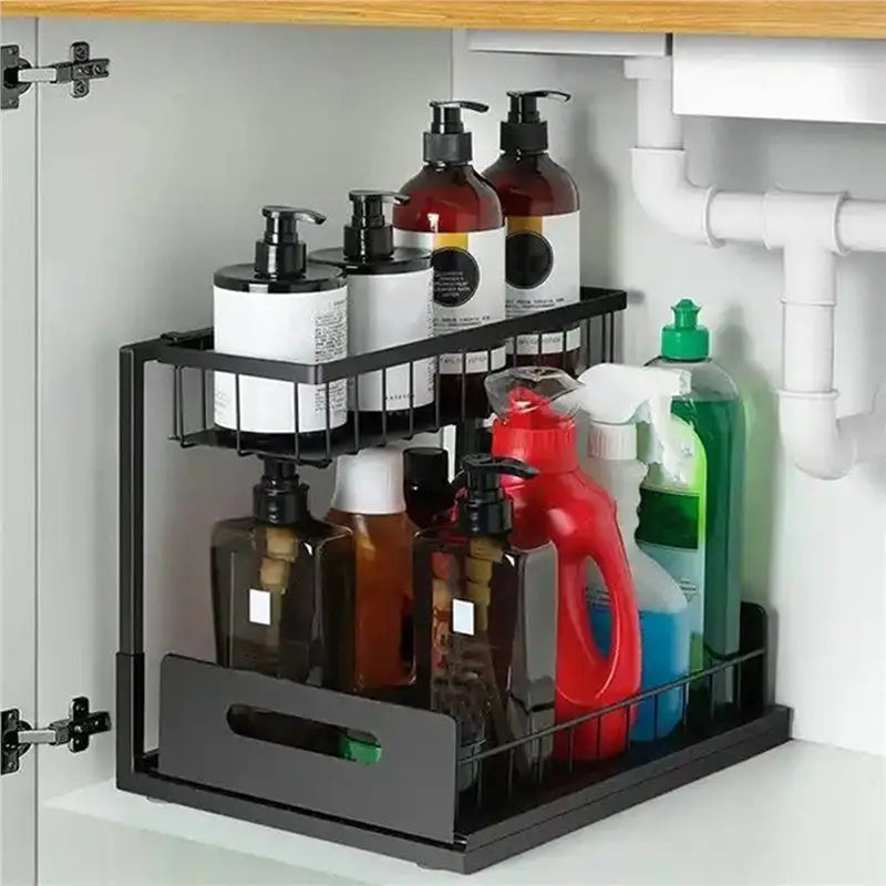 2-Tier Pull-Out Under Sink Organizer – Space-Saving Storage Rack