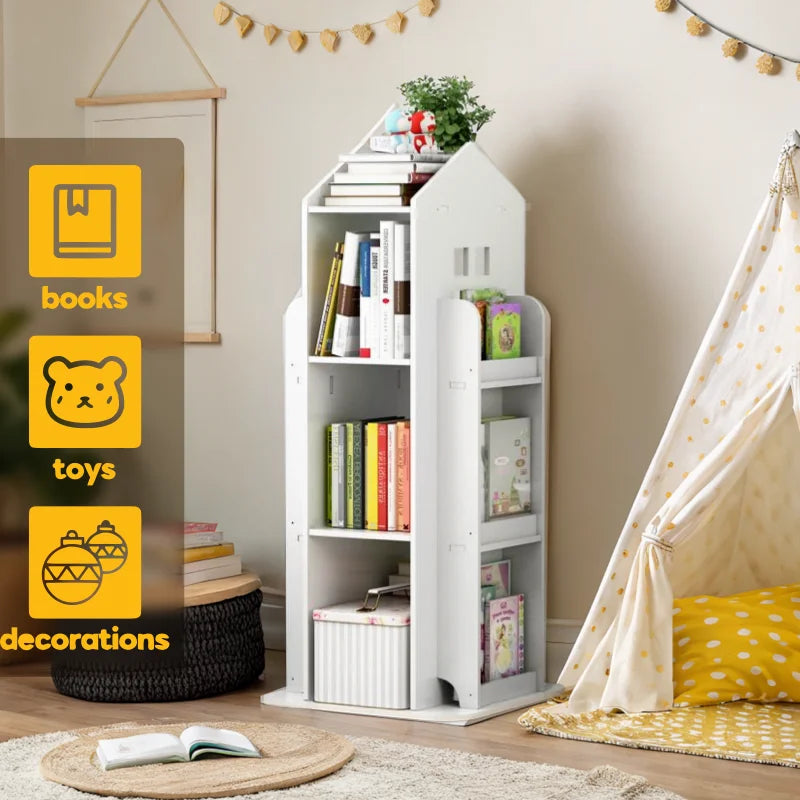 360-Degree Rotating Bookshelf Castle Display Stand Living Room Furniture Bookcases for Home-Medium