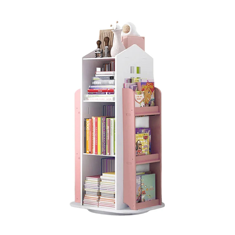 360-Degree Rotating Bookshelf Castle Display Stand Living Room Furniture Bookcases for Home-Medium